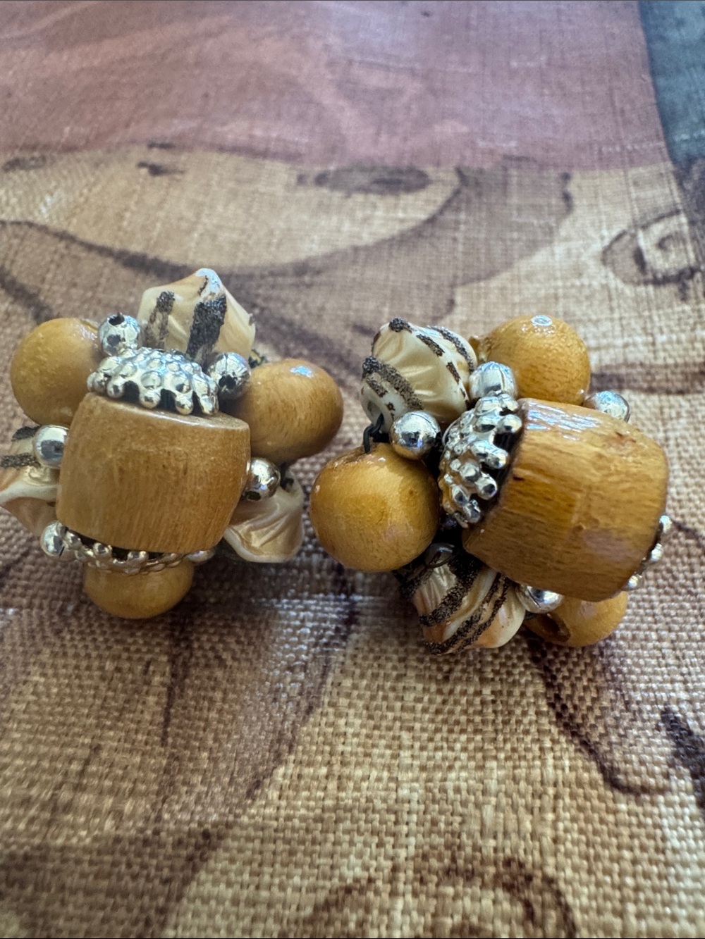 Vintage Japan Cluster Clip-On Earrings in Mustard Yellow
